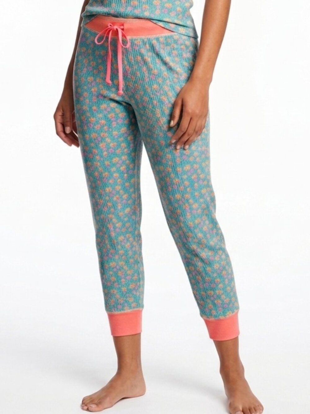 Natural Life NWT Teal & Pink Floral Waffle Knit Long John Jogger PJ Pant Size XL